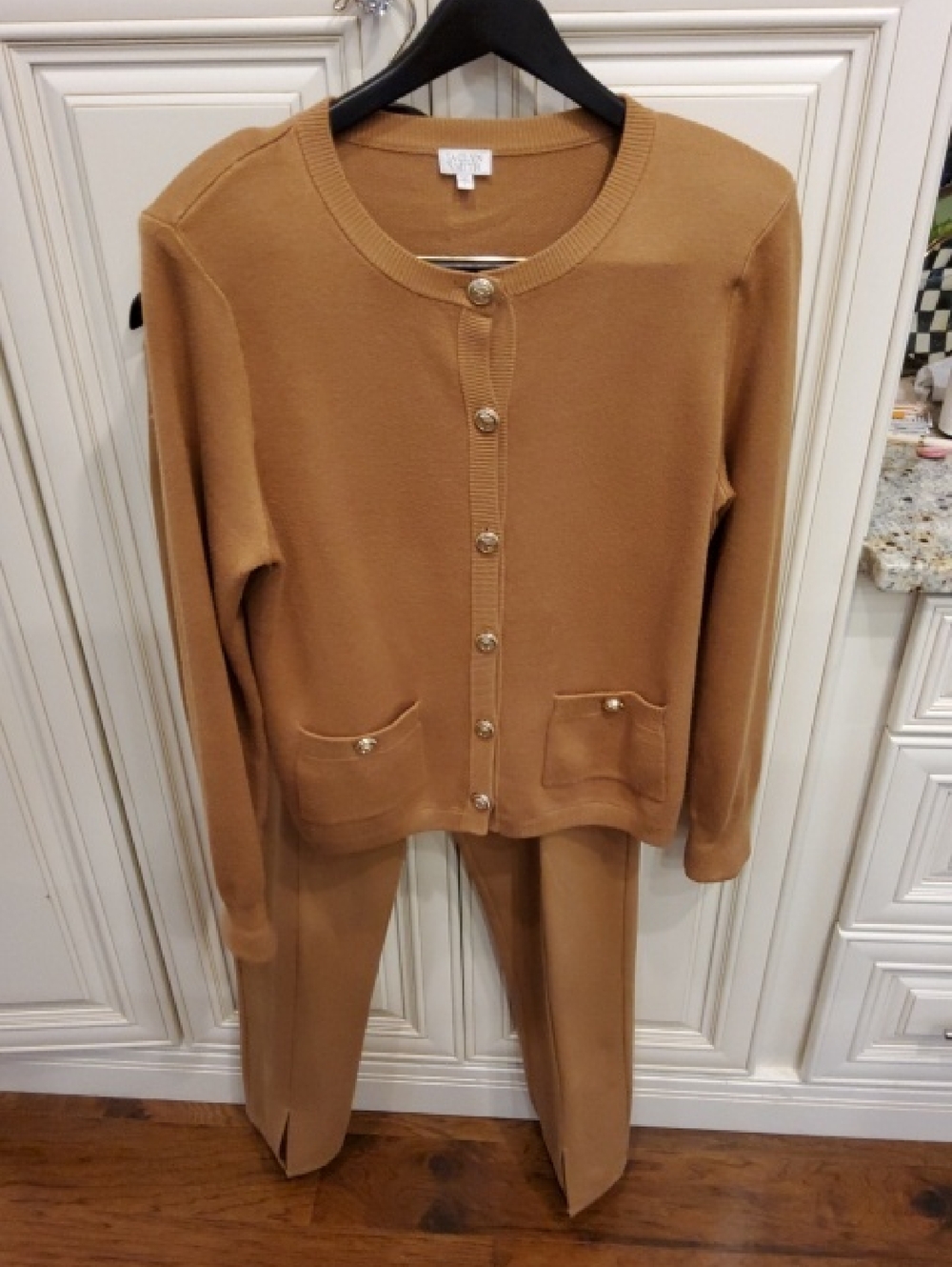 Jacklyn Smith Camel Knit Cardigan Jacket & Pants